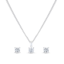 Sterling Silver Cubic Zirconia Earring & Pendant Solitaire Set