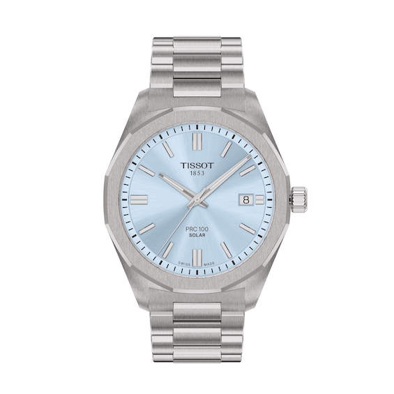 Women's Tissot Prc 100 Solar 39Mm Ice Blue Dial & Stainless Steel Bracelet Watch