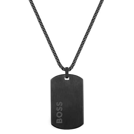 Men's Boss Black Ip Stainless Steel 24 Inch Id Dog Tag Necklace