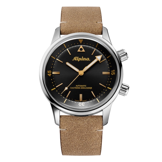 Men's Alpina Seastrong Diver Brown Leather Strap Watch