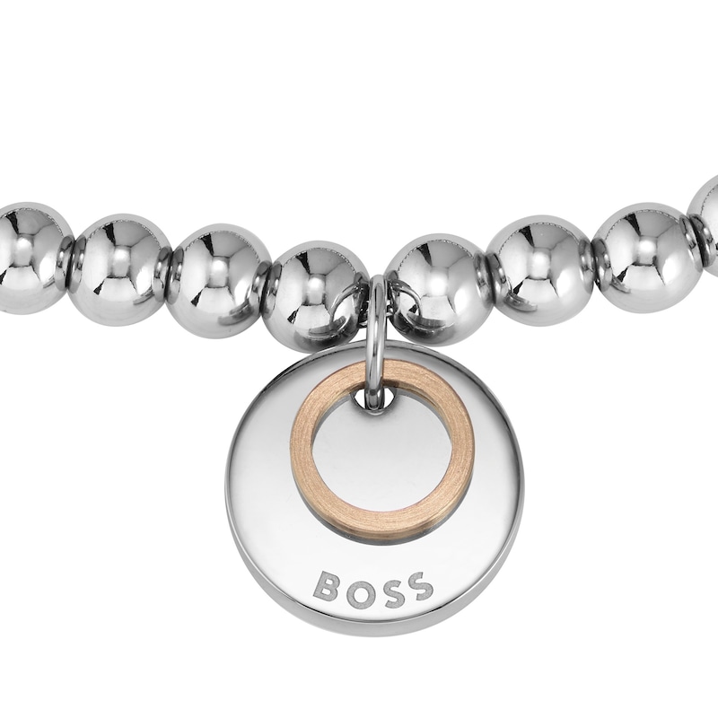 BOSS Medallion Ladies' Two-Tone Beaded Bracelet