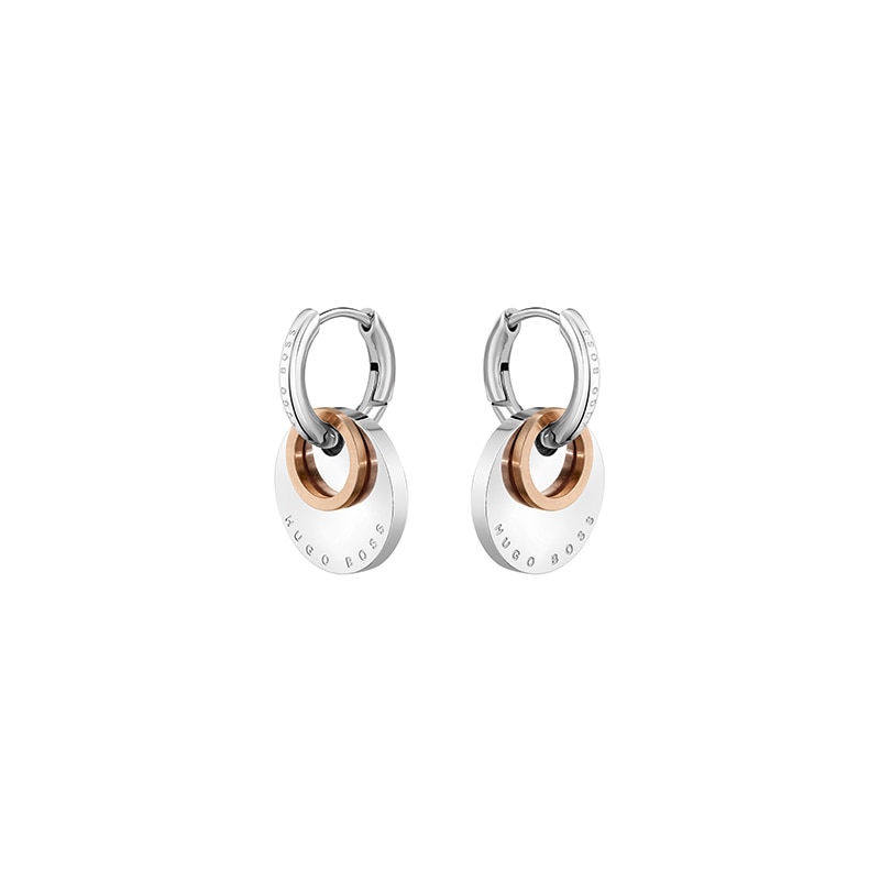 Main Image 1 of BOSS MEDALLION Ladies' Two-Tone Hoop Earrings