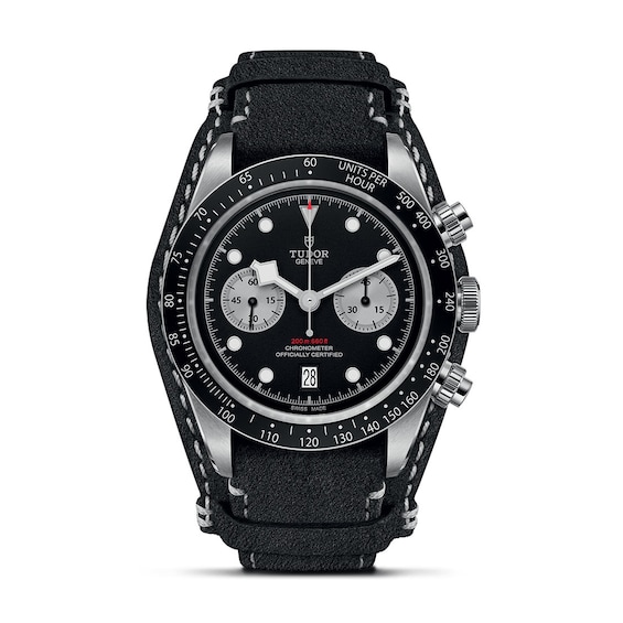 TUDOR Black Bay Chrono Mens Steel and Black Leather Strap Wa