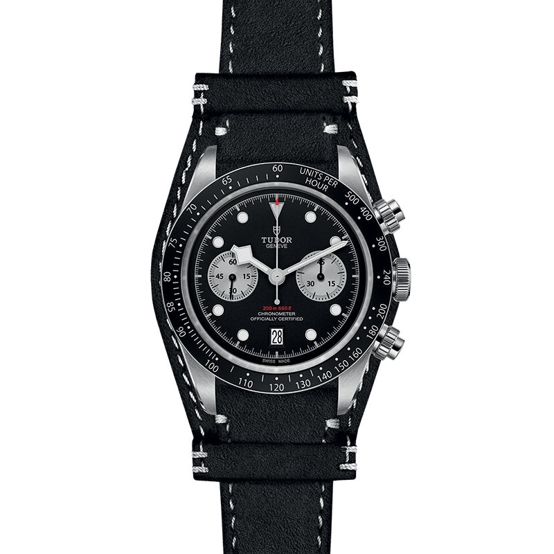 Tudor Black Bay Chrono Men's Steel & Black Leather Strap Watch