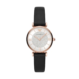 Emporio Armani Ladies' Black Leather Strap Watch
