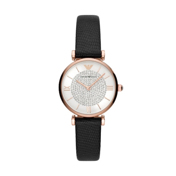 Emporio Armani Ladies’ Black Leather Strap Watch