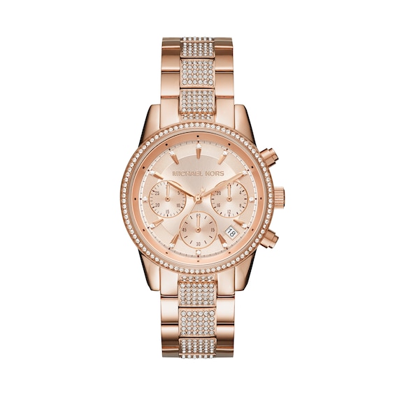 Michael Kors Bryant Ladies Crystal Rose Gold Tone Bracelet Watch
