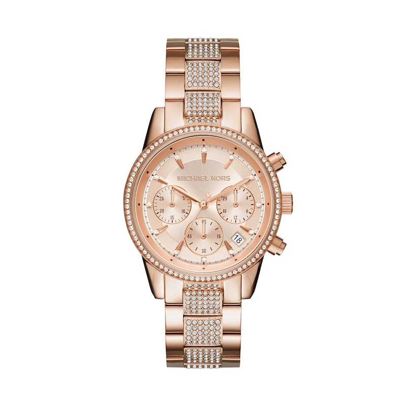 Michael Kors Ritz Ladies' Crystal Rose Gold-Tone Bracelet Watch