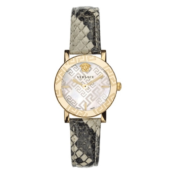 Versace Greca Glass Ladies’ Brown Leather Strap Watch