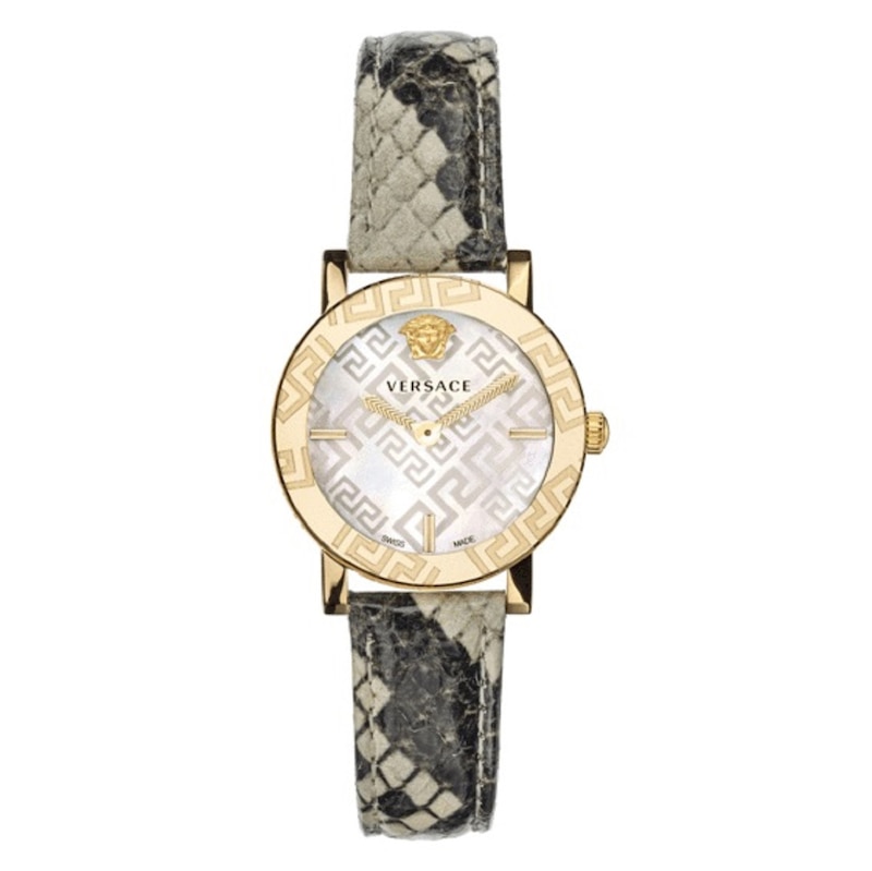 Versace Greca Glass Ladies' Brown Leather Strap Watch