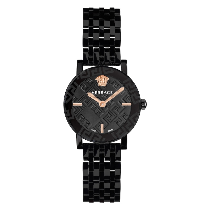 Versace Greca Glass Ladies' Black IP Bracelet Watch