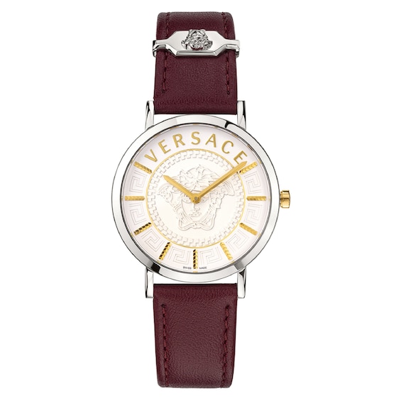 Versace V-Essential Men’s Burgundy Leather Strap Watch