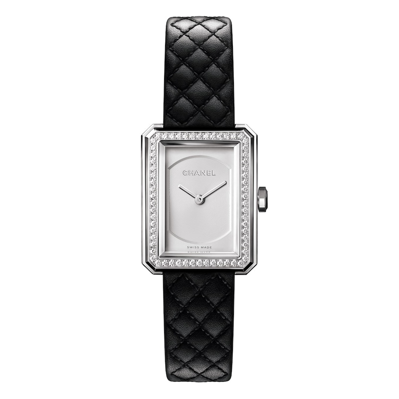 CHANEL Boy-Friend Diamond Ladies' Black Leather Strap Watch