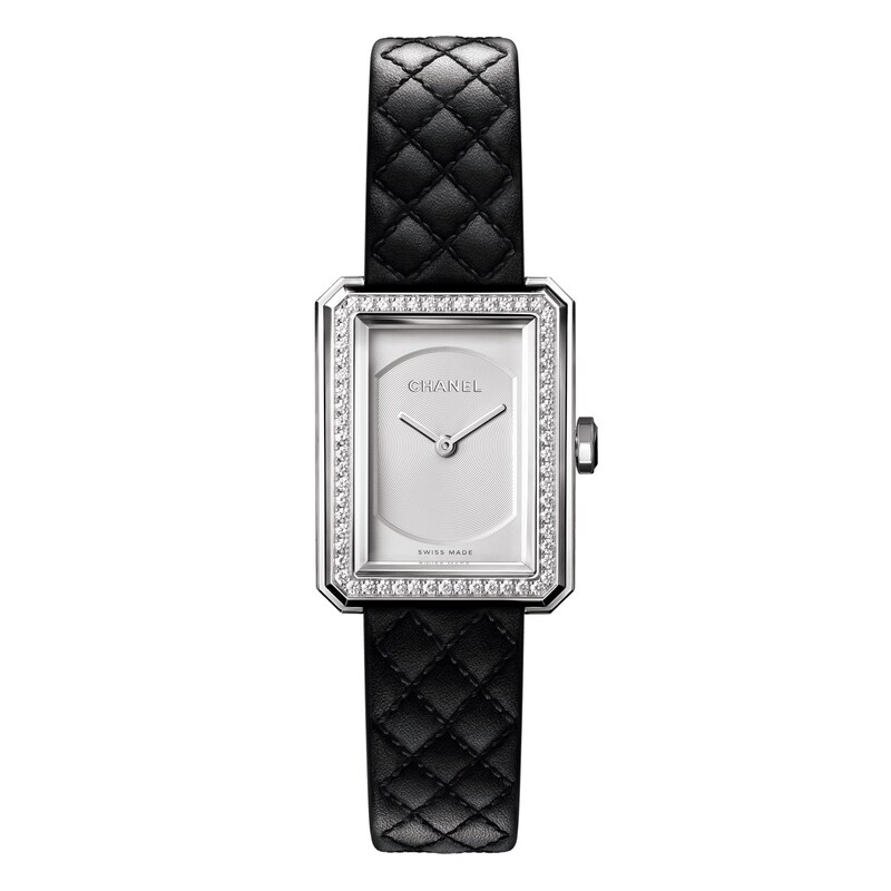 CHANEL Boy-Friend Diamond Ladies' Black Leather Strap Watch