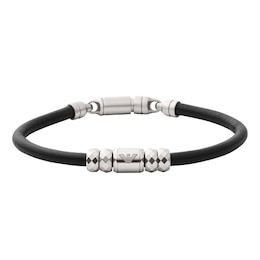 Emporio Armani Men's Black Leather & Stainless Steel 7 Inch Bracelet