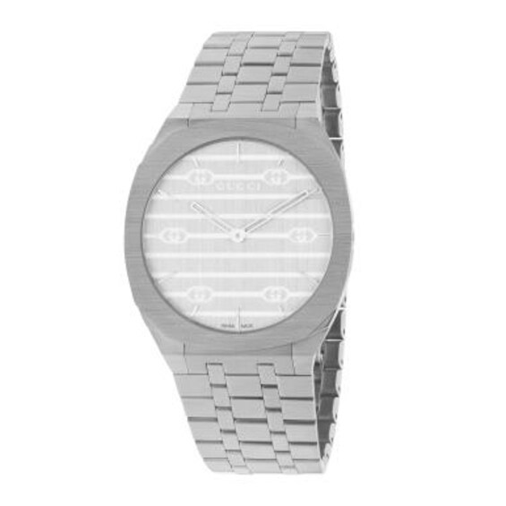 Women's Gucci 25H 34Mm White Dial Bracelet Watch