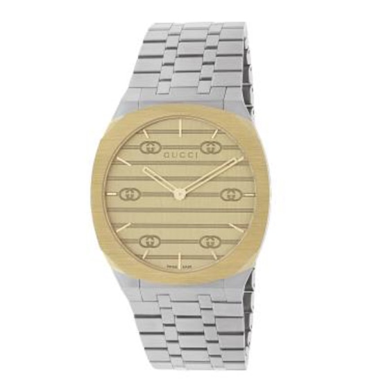 GUCCI 25H Gold Tone Dial & Stainless Steel Bracelet Watch