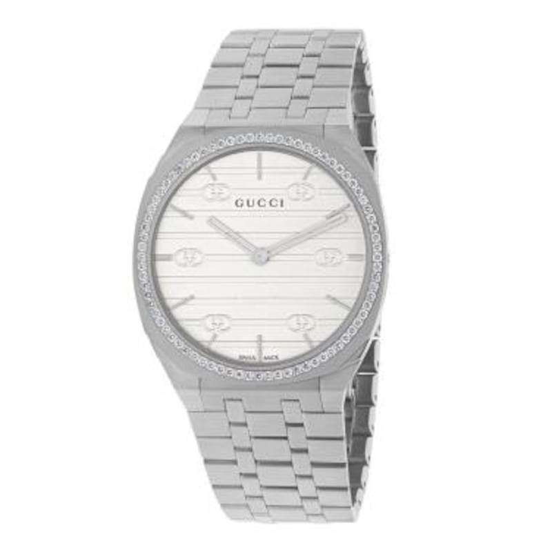 GUCCI 25H Diamond White Dial Bracelet Watch