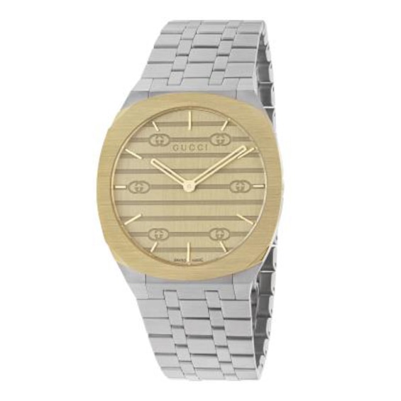 GUCCI 25H Gold Tone Dial Bracelet Watch