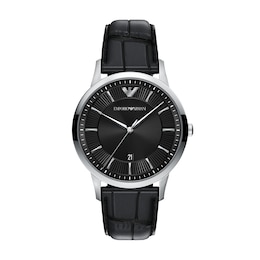 Emporio Armani Archetipo Men's 43mm Three-Hand Black Leather Strap Watch