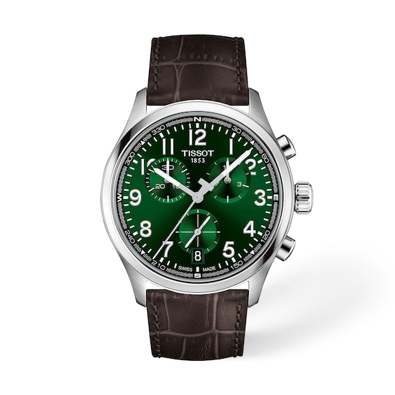 Men's Tissot Chrono Xl 42Mm Green Dial & Brown Leather Strap Watch
