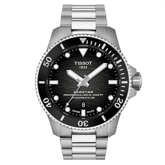 Men's Tissot Seastar 2000 Black Wave Dial & Stainless Steel Bracelet Watch