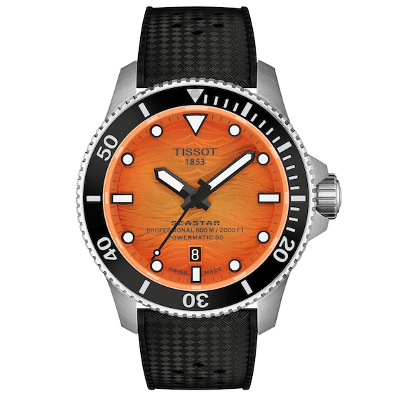 Men's Tissot Seastar 2000 Orange Wave Dial & Black Rubber Strap Watch