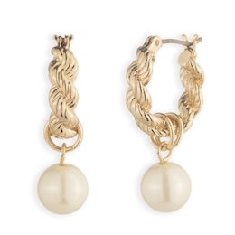 Lauren Ralph Lauren Gold Tone Rope & Faux Pearl Hoop Earrings