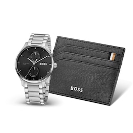 BOSS Tyler Stainless Steel Watch & Leather Card Holder Gift Set
