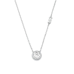 Michael Kors Women's Silver-Tone Solitaire Crystal Pendant Necklace