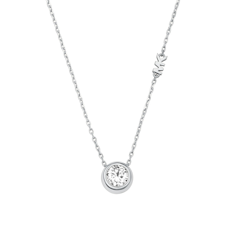 Main Image 1 of Michael Kors Women's Silver-Tone Solitaire Crystal Pendant Necklace