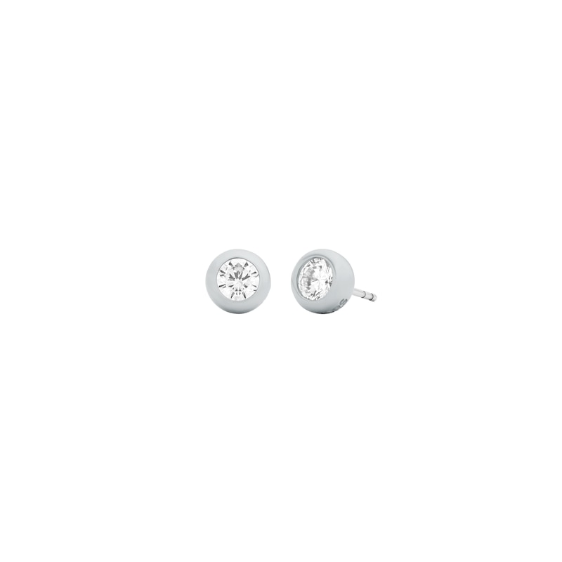 Main Image 1 of Michael Kors Women's Silver-Tone Bezel-Set Solitaire Stud Earrings