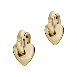 Emporio Armani Women's Gold Tone Brass Heart Hoop Earrings
