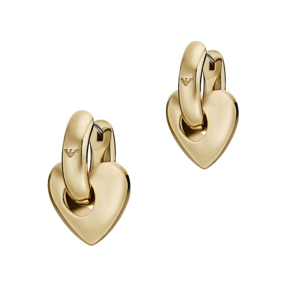 Women's Emporio Armani Gold Tone Brass Heart Hoop Earrings