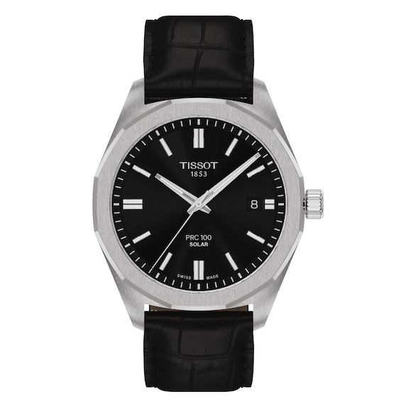 Men's Tissot Prc 100 Solar 39Mm Black Leather Strap Watch