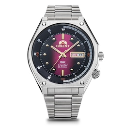 Orient Neo-70'S Automatic Revival Purple Tigers Eye Dial Stainless Steel Bracelet Watch