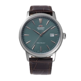 Orient Contemporary AC0F Series Green Dial Brown Leather Strap Watch