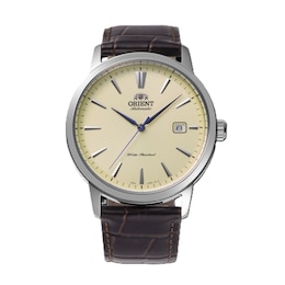 Orient Contemporary AC0F Series Ivory Dial Brown Leather Strap Watch