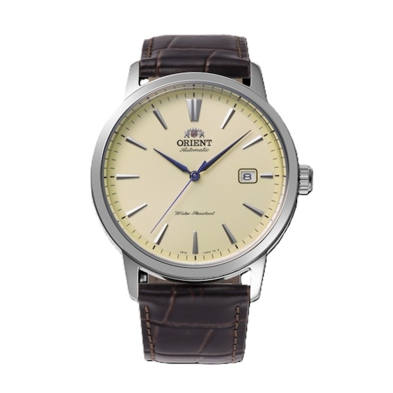 Men's Orient Contemporary Ac0f Series Ivory Dial Brown Leather Strap Watch