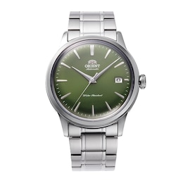 Orient Bambino Classic Green Dial Silver Tone Stainless Steel Bracelet Watch