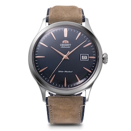 Orient Bambino Navy Dial Brown Leather Strap Watch
