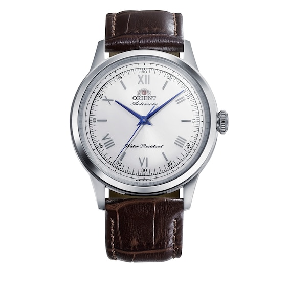Men's Orient Bambino White Dial Brown Leather Strap Watch
