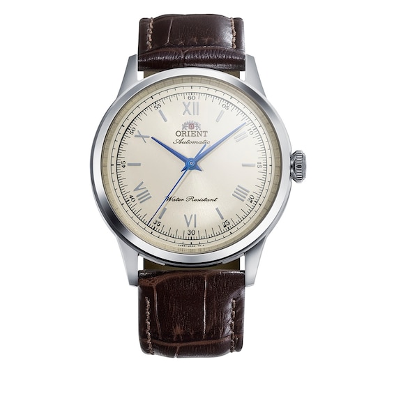 Men's Orient Bambino Ivory Dial Brown Leather Strap Watch