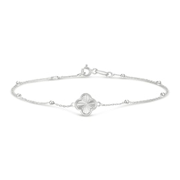 Sterling Silver Diamond Cut Clover Satellite Belcher Chain Bracelet