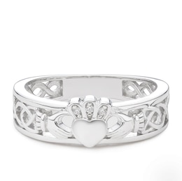 Sterling Silver Cubic Zirconia Claddagh Band Ring