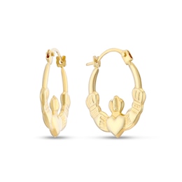 9ct Yellow Gold Claddagh Creole Earrings