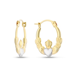 9ct Yellow & White Gold Claddagh Creole Earrings