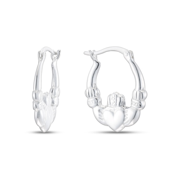 Sterling Silver Claddagh Creole Earrings
