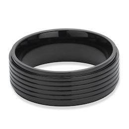 Men's Black IP Titanium 8mm Grooved Ring
