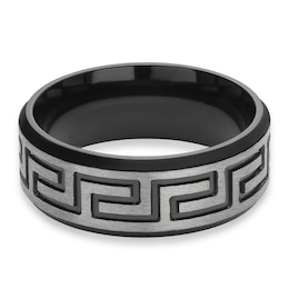 Men's Black Black IP Titanium 8mm Greek Key Ring